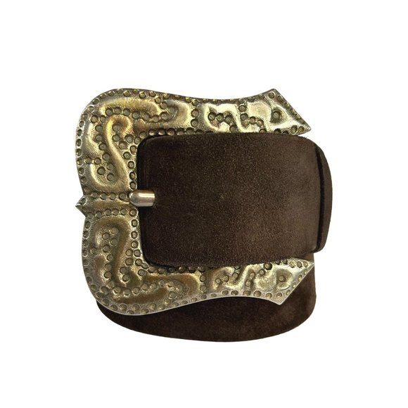 Sebastian Women's Brown Suede Belt with Large Buckle 60's Hipster Size 34 - Picture 1 of 10